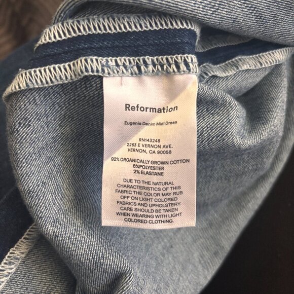 NWT Reformation Jeans Eugenia Denim Strapless Midi Dress Simcoe Blue Women's 2 - Picture 6 of 7